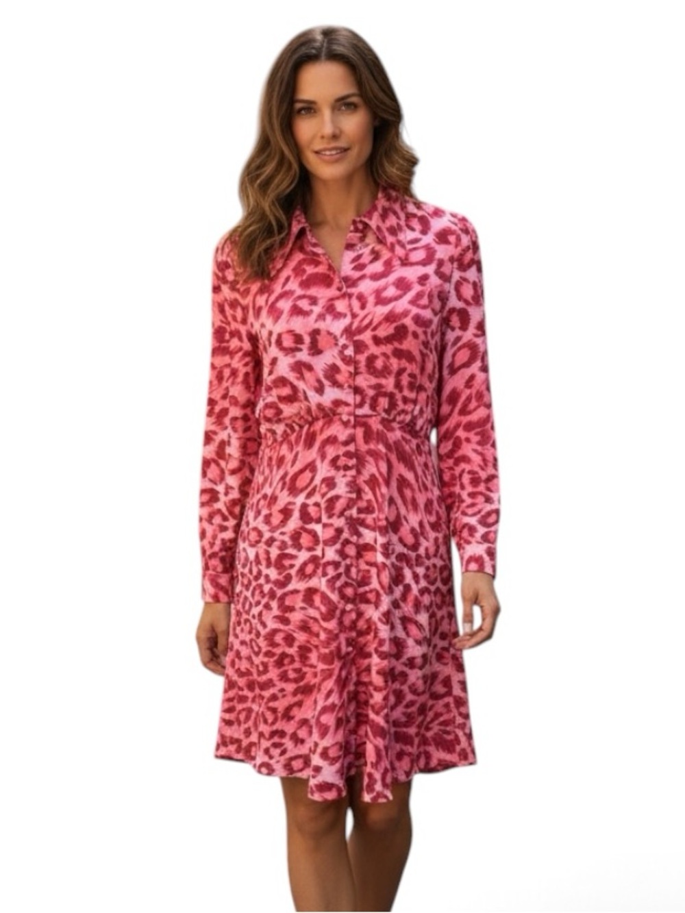 Kate Spade Panthera Animal Print Button Front Shirt Dress Pink Size 8 Pockets